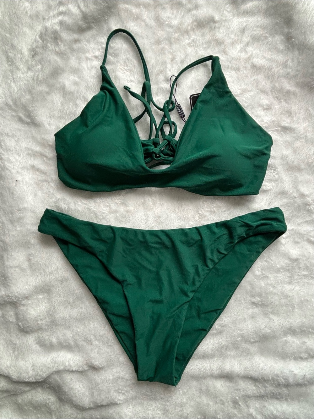 Zaful Women's Emerald Green Lace-Up Bikini Set